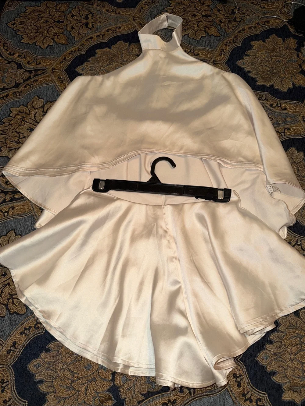Ivory Satin Two-Piece Halter Top and Skirt Set